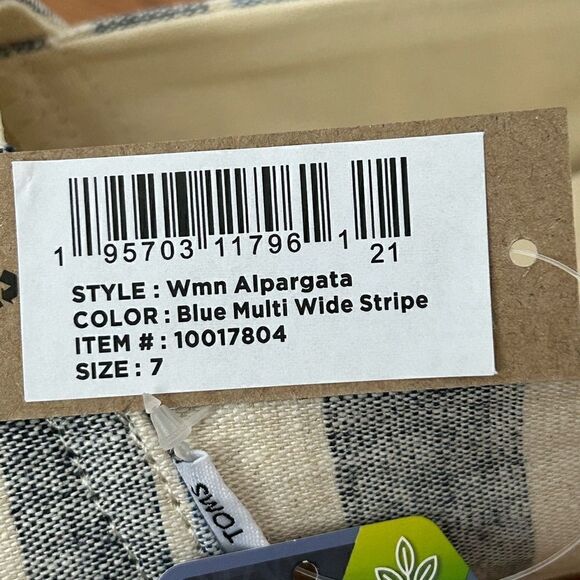 Womens TOMS Alpargata Blue Multi Wide Stripe Canvas Slip On Flat Shoes Size 7 - Picture 8 of 9